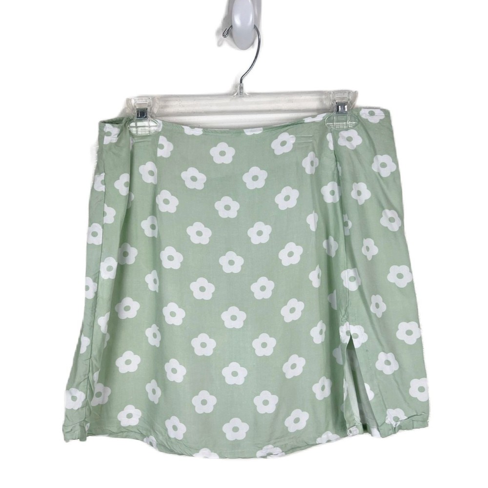 Motel Skirt Women Medium Green White Floral All Over Print A-Line Mini Casual